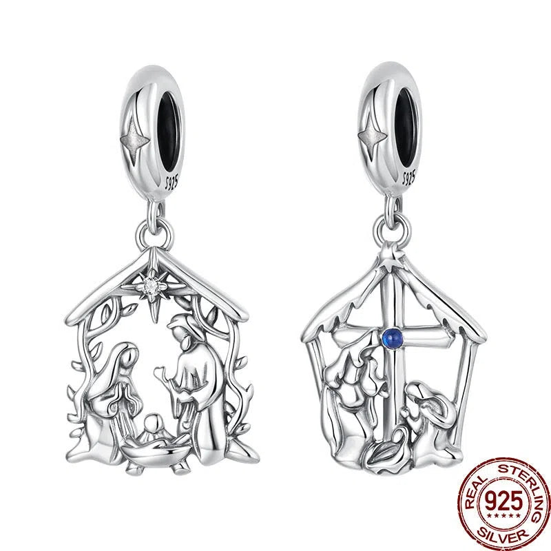S925 sterling silver happy family pendant 25mm oxidised finish beading charm
