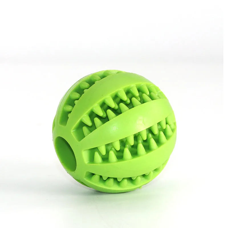 Rubber watermelon ball dog molar toy in green, 5cm diameter on white background