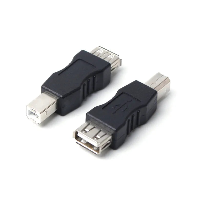 Black USB female to printer male adapter cable with injection-moulded connectors for data transfer