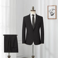 Men's slim fit black single-breasted business suit jacket with flat collar and back slit