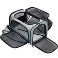 Cat carrier bag in black or grey with colour piping, made from 600D cation fabric