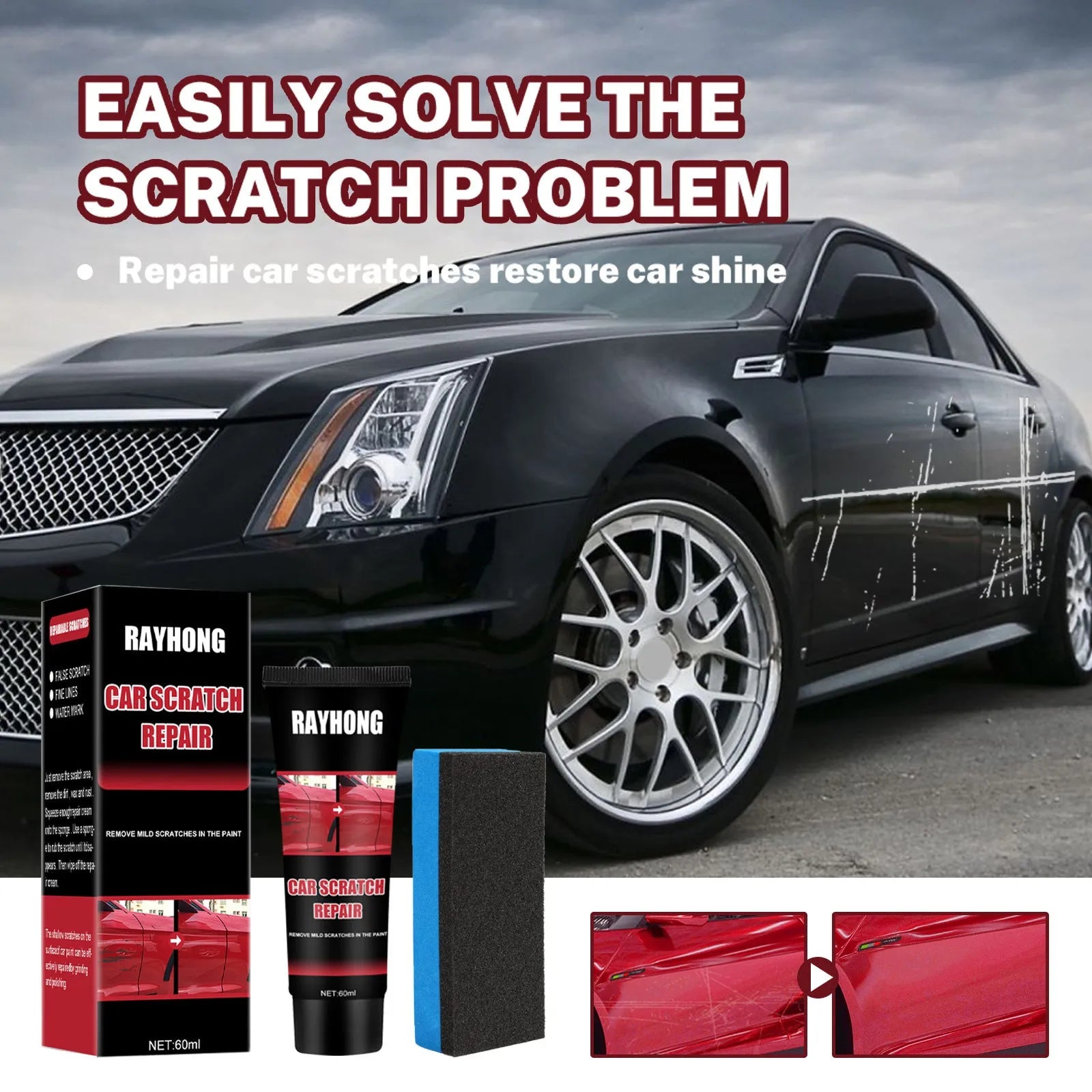 60ml car scratch repair wax set with applicator cloth for paint surface maintenance