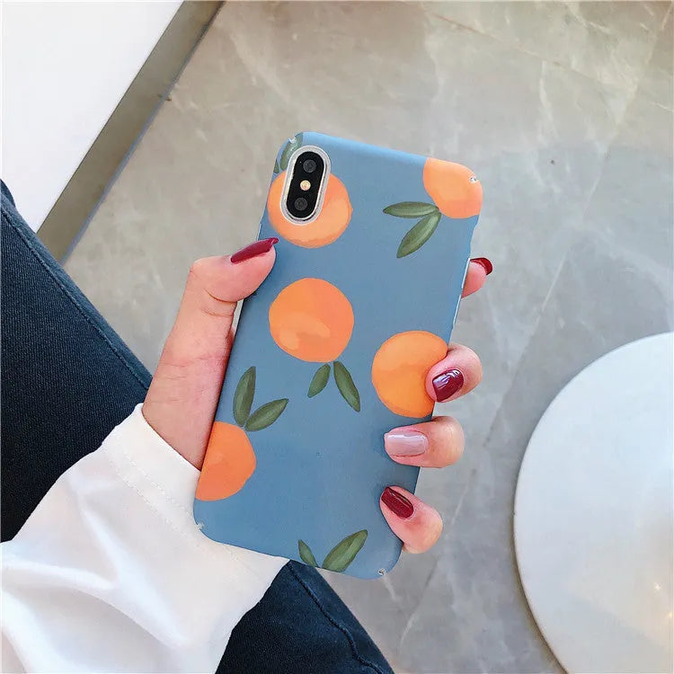 Orange retro plastic phone case back cover for IPhone with water and blue background design