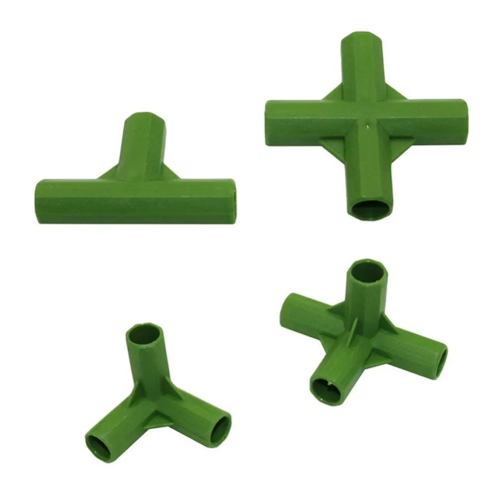 Plastic 3-way and 4-way garden stake connectors for 11mm poles