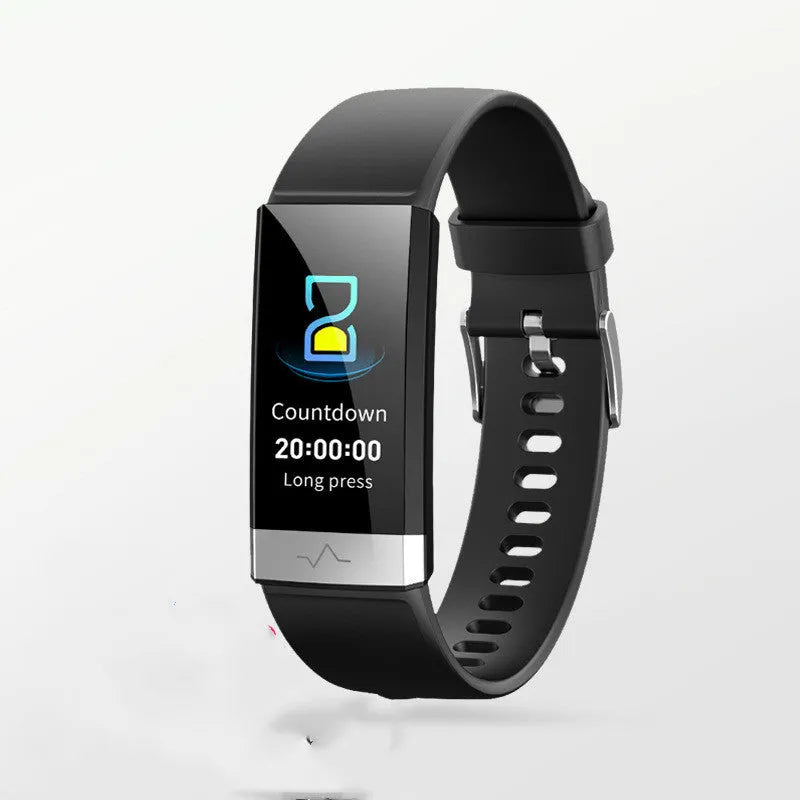 V19 smart bracelet with touchscreen display on TPU wrist strap showing health metrics
