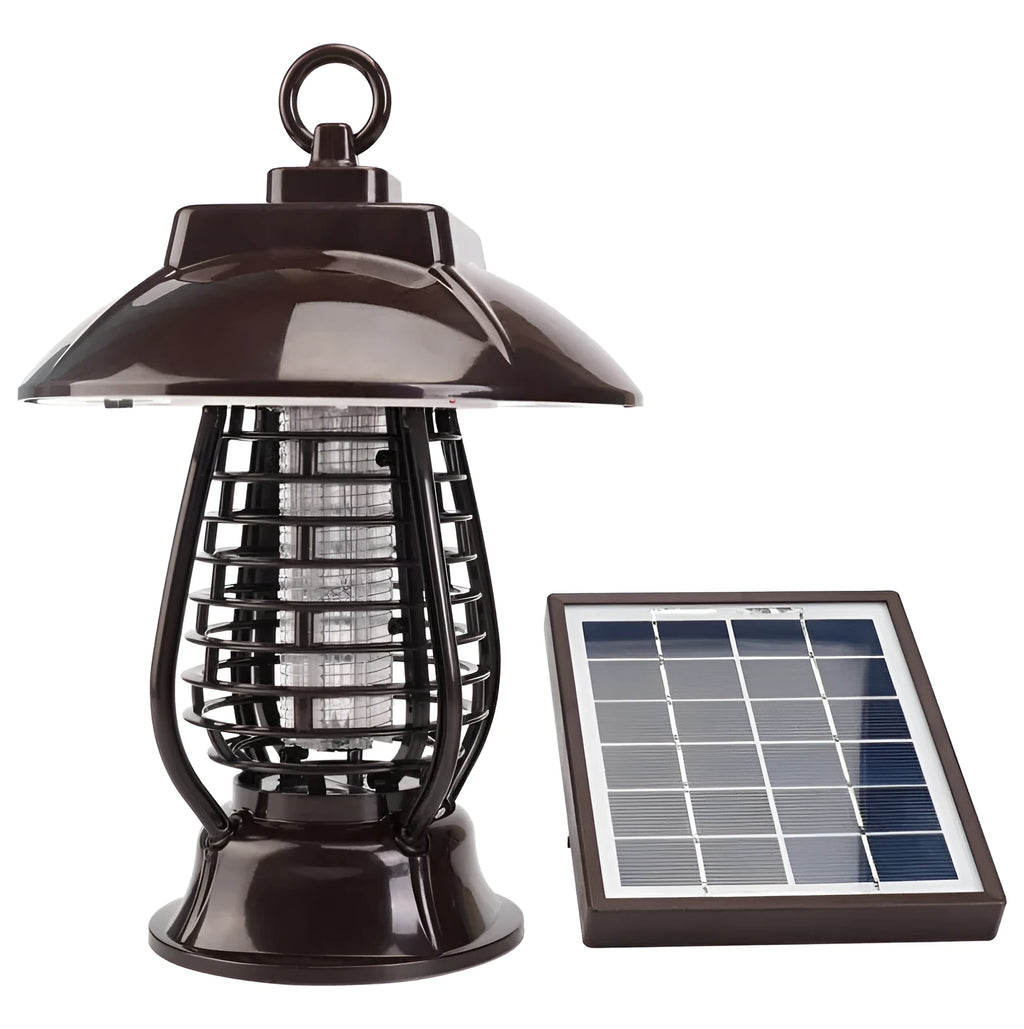 Black solar mosquito lamp with solar panel and LED lights for garden outdoor insect control