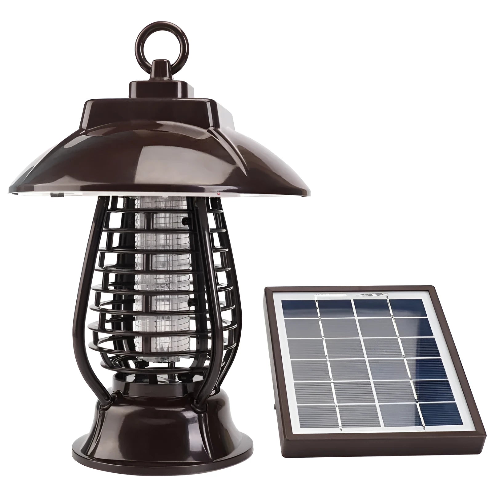 Black solar mosquito lamp with solar panel and LED lights for garden outdoor insect control