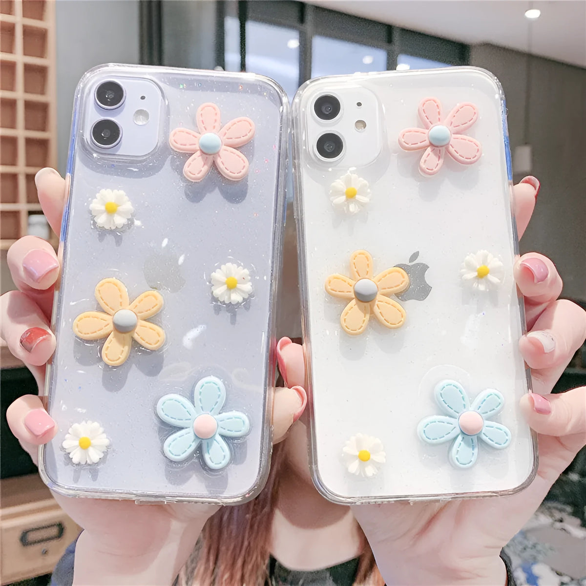 Girl heart phone case with Xuanya flower design for iPhone models