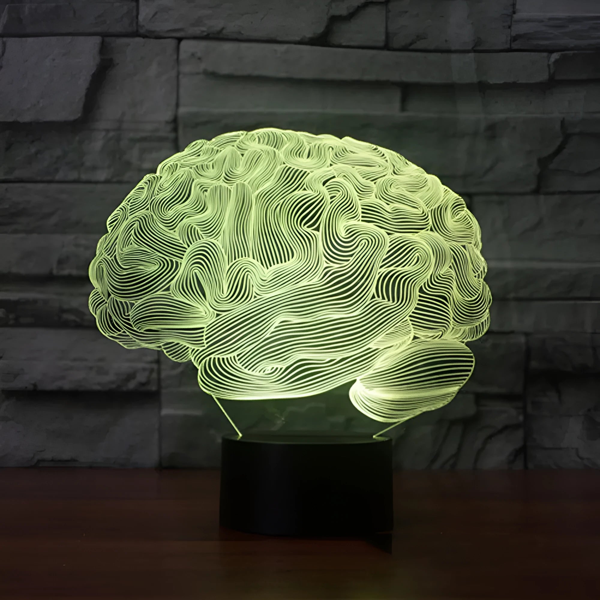 3D acrylic desk lamp with colourful LED illumination and remote control on wooden surface