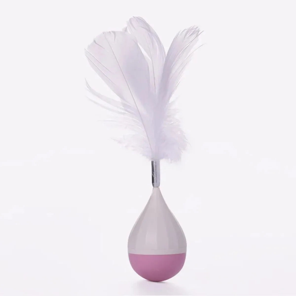 Feather tumbler cat toy with goose feathers, ABS plastic construction and aluminium alloy core