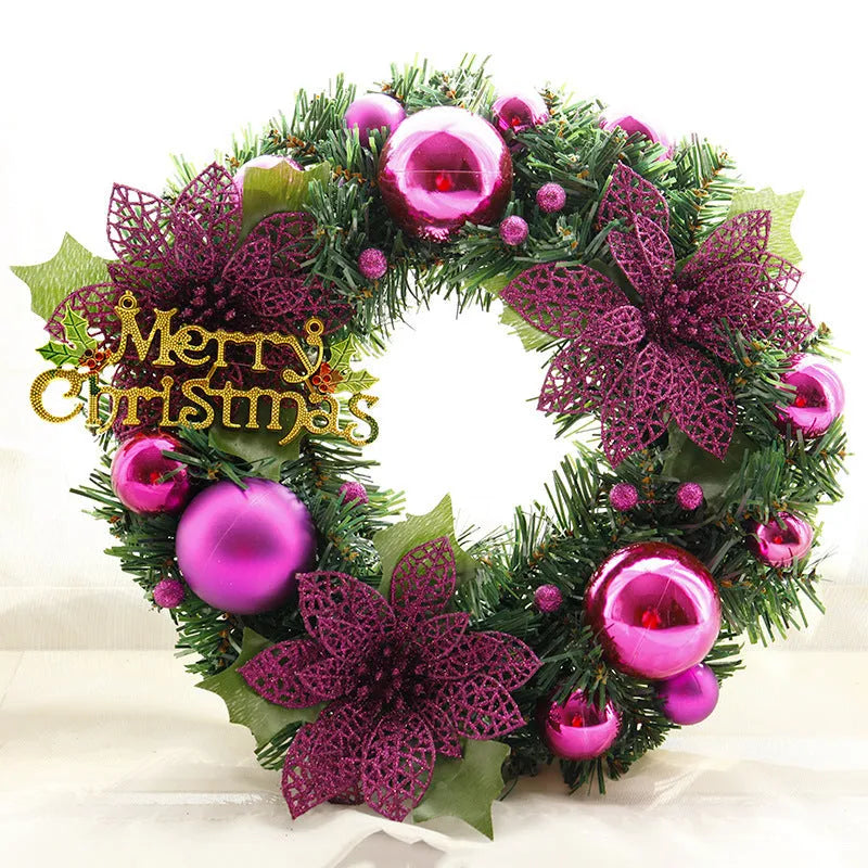 30cm diameter plastic Christmas wreath in multicolour decoration for a front door