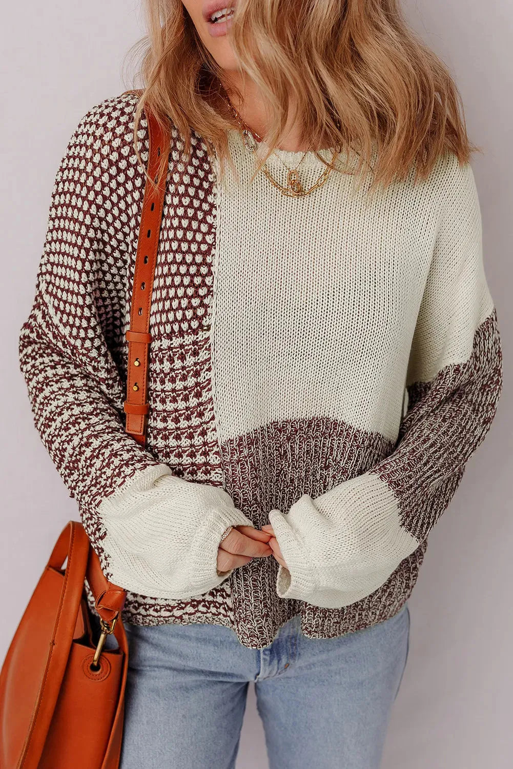 Dark khaki colour block loose sweater with drop shoulders and a back tie detail