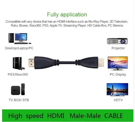 Gold-plated male-to-male HDMI cable in multiple lengths for HDTV and game consoles.