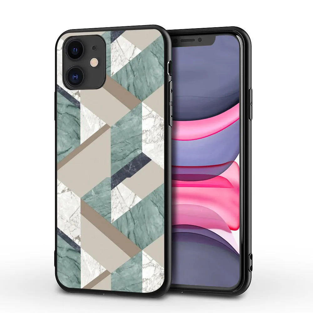 Marble pattern iPhone case showing back cover design with drop-resistant waterproof protection