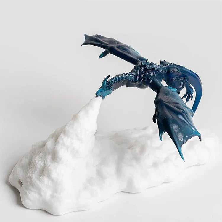 3D-printed red fire-breathing dragon decorative night light on a table