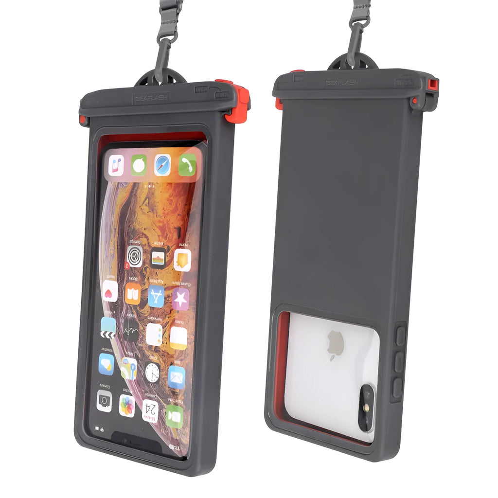 Grey touch screen waterproof phone bag 18.5x9cm for river rafting outdoor use