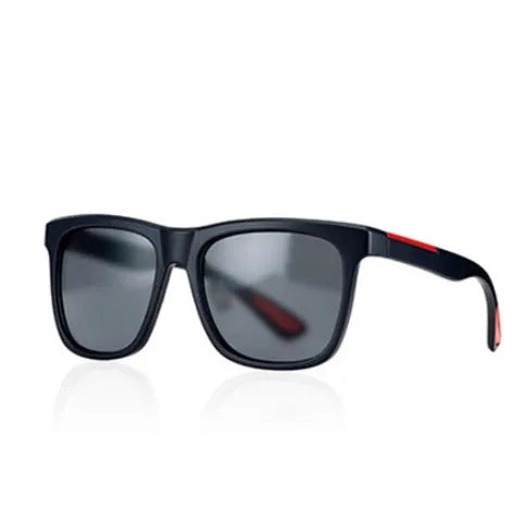 Men's photochromic square sunglasses with UV400 protection and resin lens in black with red edge