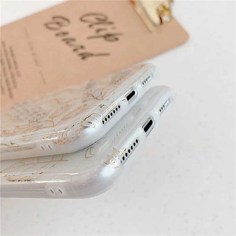Leaf flower phone case for iPhone, TPU back cover, geometric design, simple style, 3 colours