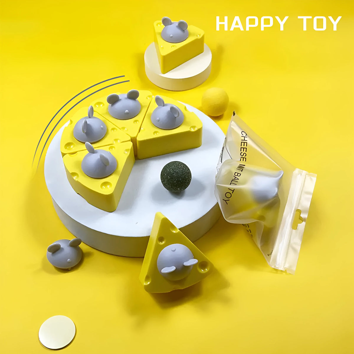 Yellow catnip and silvervine chew toy balls for cat teeth cleaning and play