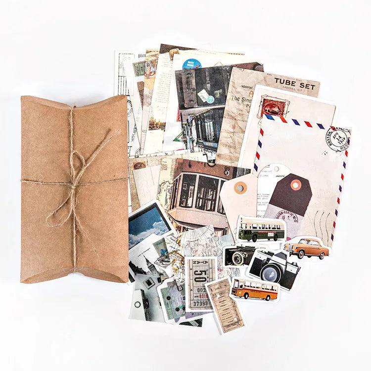 Hand account material set with six retro room notes style packs, 30 patterned sheets, sizes 50mm to 150mm