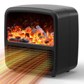 Black desktop ceramic electric space heater with LED flame effect and mechanical controls