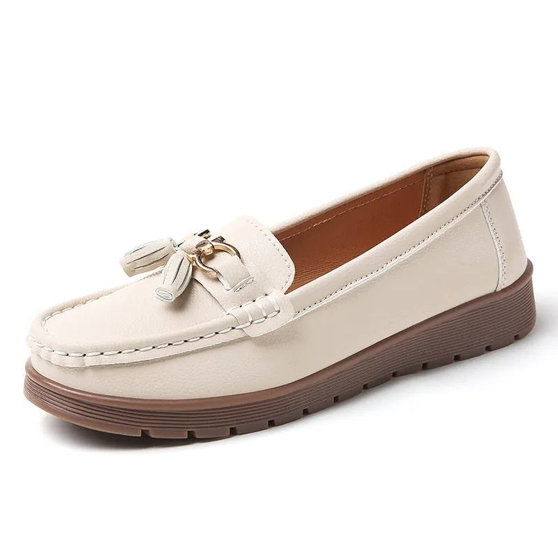 Women's plus-size suede moccasins flat loafers wedge heel non-slip beige gray pink