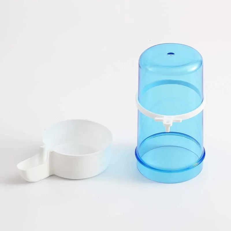 PP and PS bird water dispenser, large 7cm diameter 15cm height drinking jug for 1-1.5cm cage wire spacing, blue or white