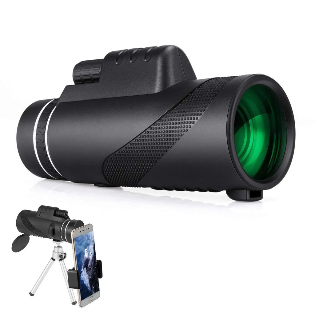 Black 40x60 mobile phone telescope monocular with waterproof nitrogen-filled construction and FMC green film lenses