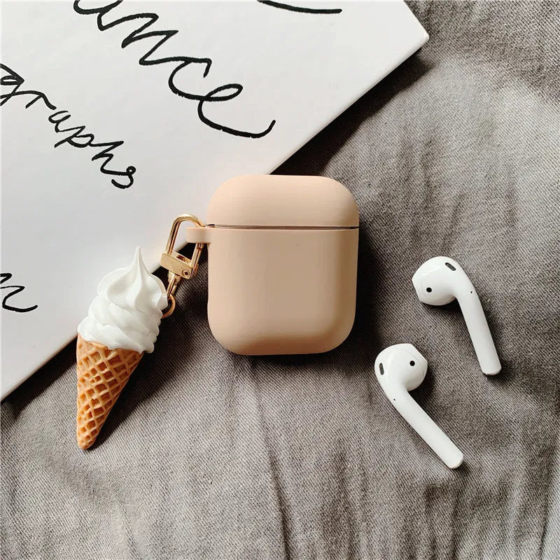 Cylinder ice cream design AirPods 2 silicone case with transparent finish showing device colour