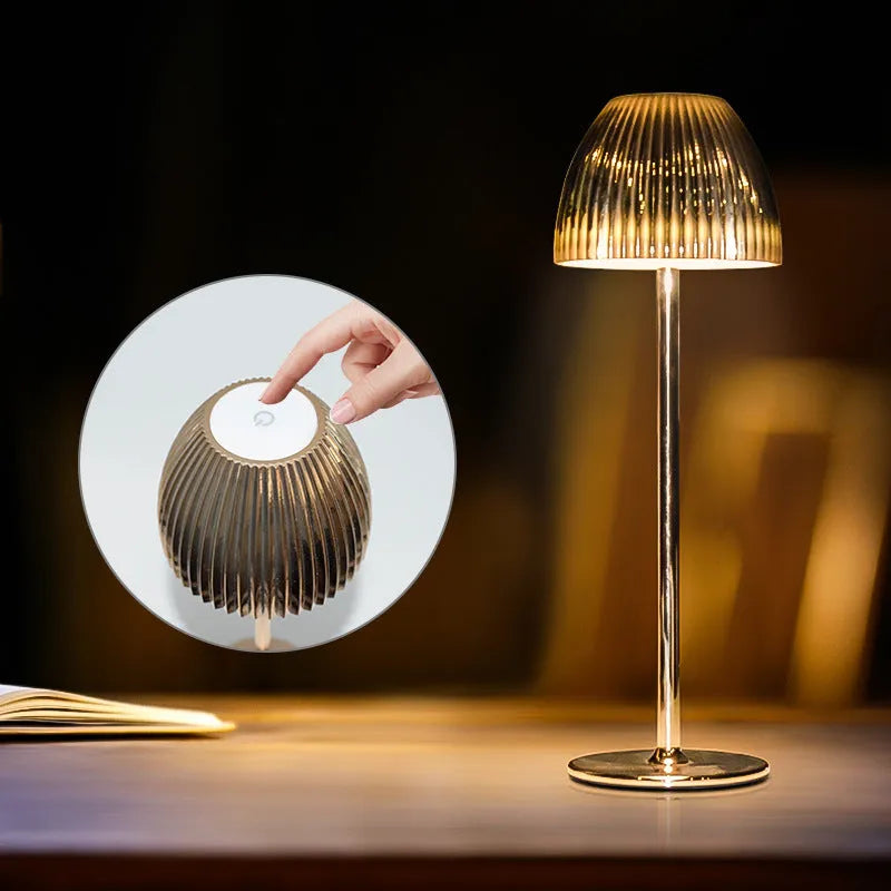 Small modern night lamp with dimming feature in black or white thin round bottom design