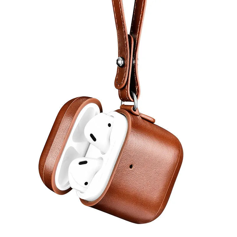 Ring Buckle Series flip protective sleeve for AirPods Pro in brown plastic and leather