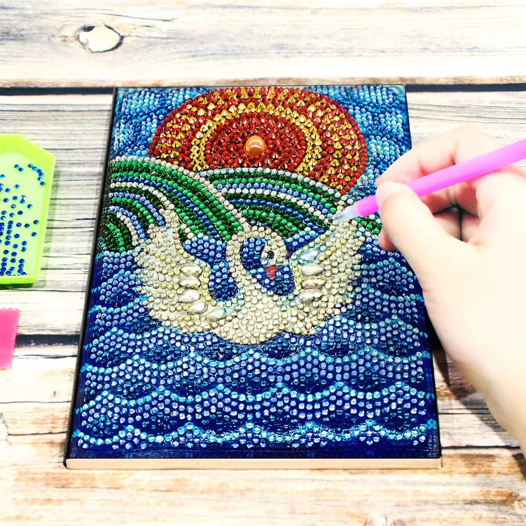 A5 Diamond Painting Notebook in black with decorative elements, 142x207x8mm