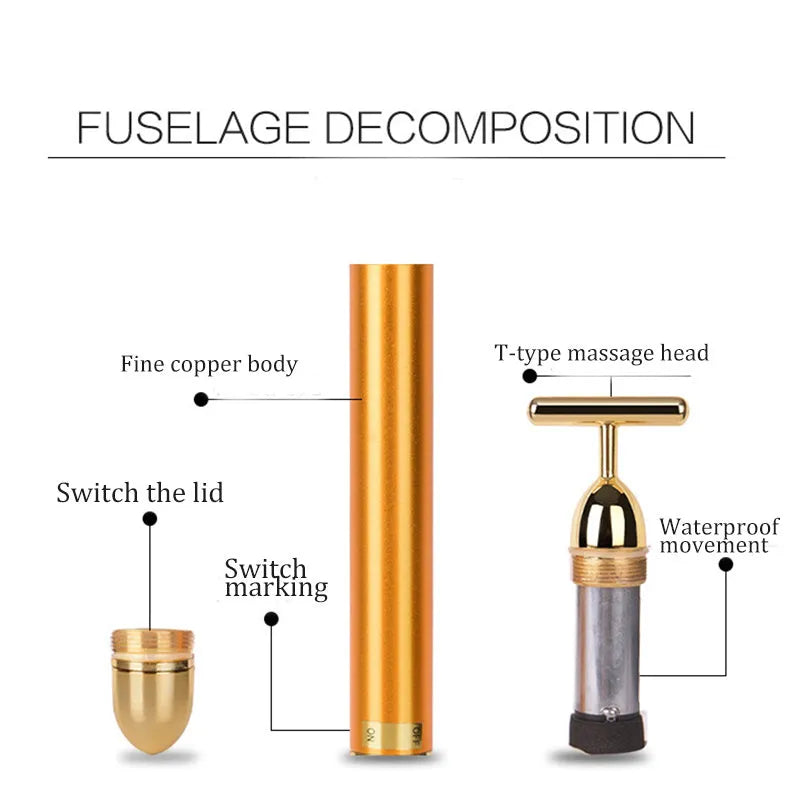 24K gold vibration pulse beauty bar facial roller massager for firming and skin tightening