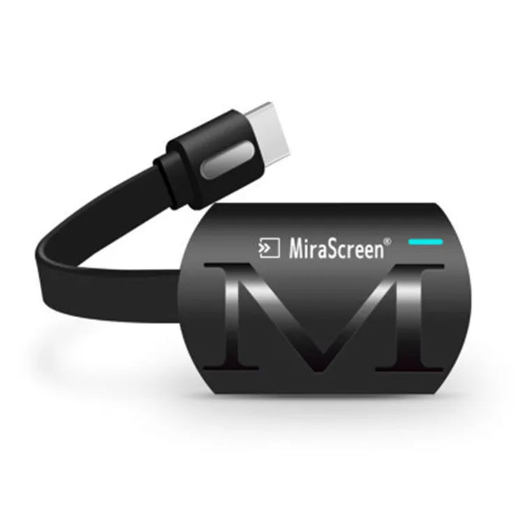 Black USB HDMI dongle for screen mirroring smartphones to TV, measuring 52mm by 26mm.