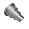 Set of three silver aluminium alloy cake moulds in large, medium, and small sizes for layered desserts.