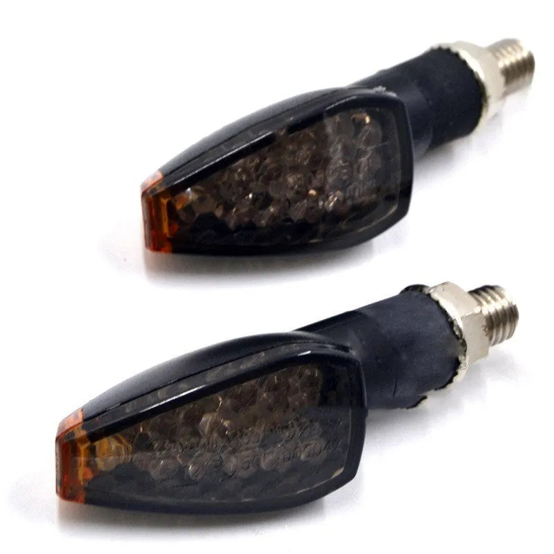 Motorcycle turn signal with 14 LEDs black smoked shell and amber yellow lens