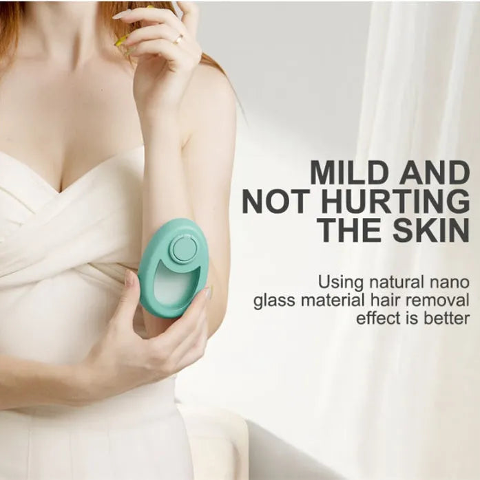 CJEER upgraded crystal hair eraser in green, a painless physical exfoliating tool with nano-glass surface and metal ring for fingers