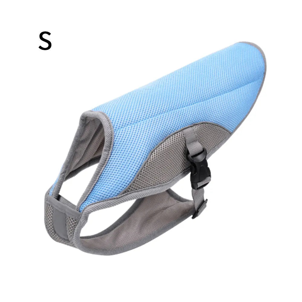Summer dog cooling vest in Blue with cool-sensing fabric, breathable mesh and cotton filling