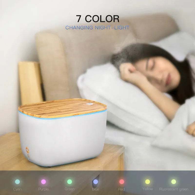 GX-22K white household aroma diffuser and humidifier with night light on a wooden table.