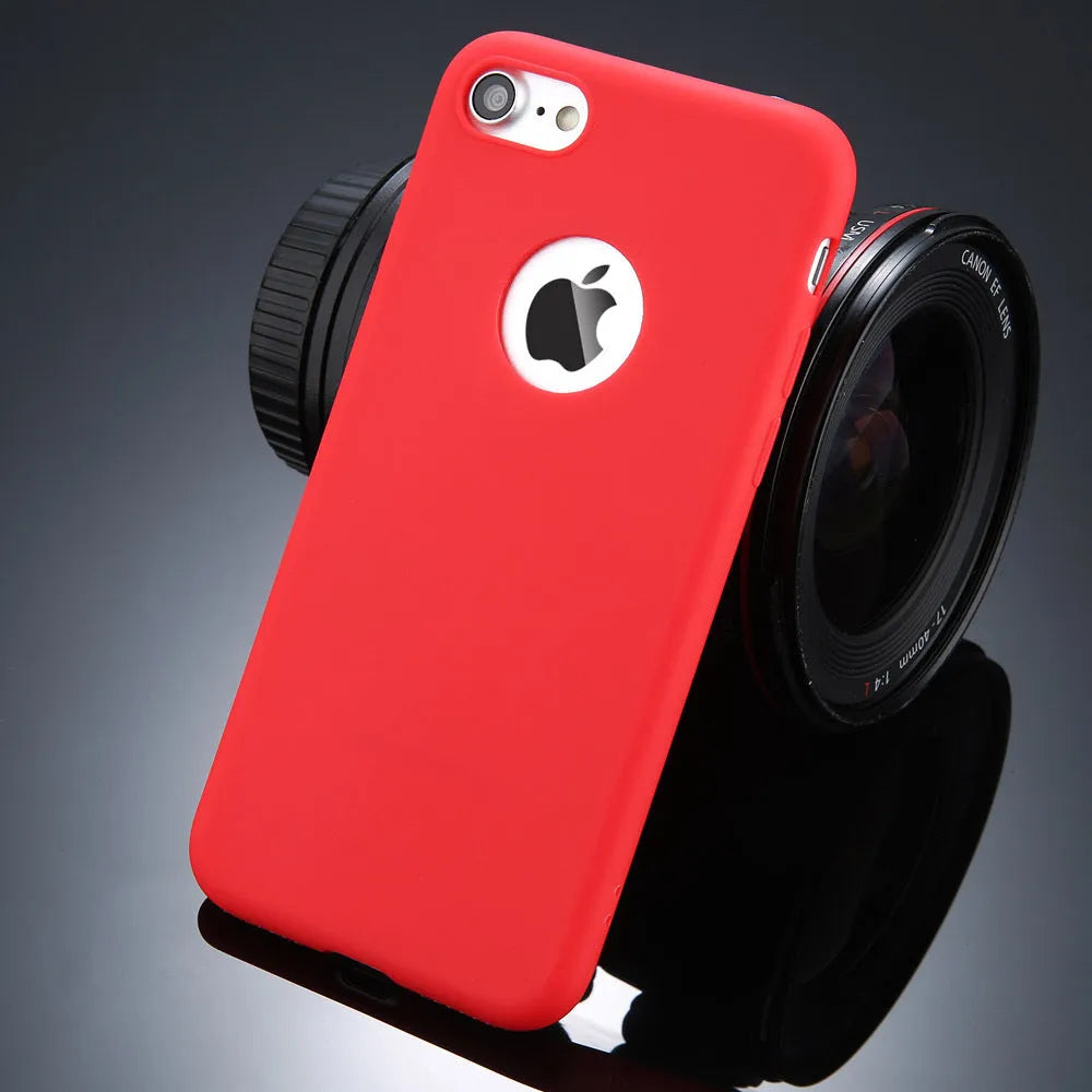 Candy colour soft silicone TPU back cover case for iPhone on a table