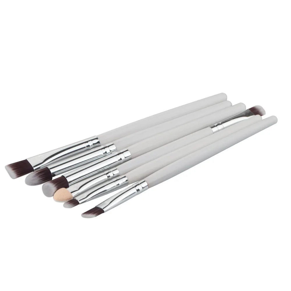 6 piece eye makeup brush set with wood handles and nylon bristles in black colour option on white background