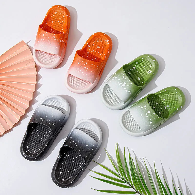 Children's gradient colour PVC summer slippers shown in blue, with non-slip sole.