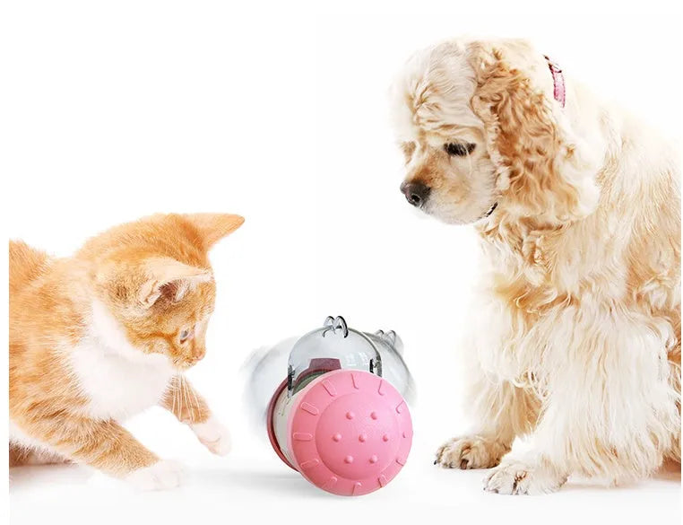 ABS dog treat leaking toy with wheel and quacking sound, available in blue, pink, green, yellow, and black