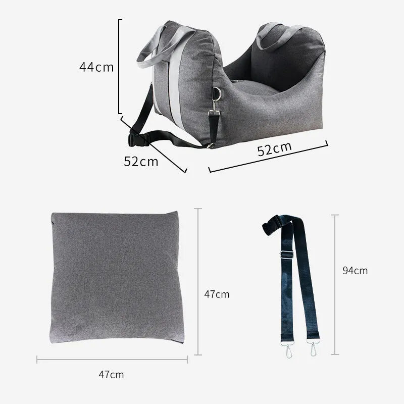 Portable washable pet carrier car seat in charcoal gray, beige or light gray, 52x52x44cm detachable cloth kennel