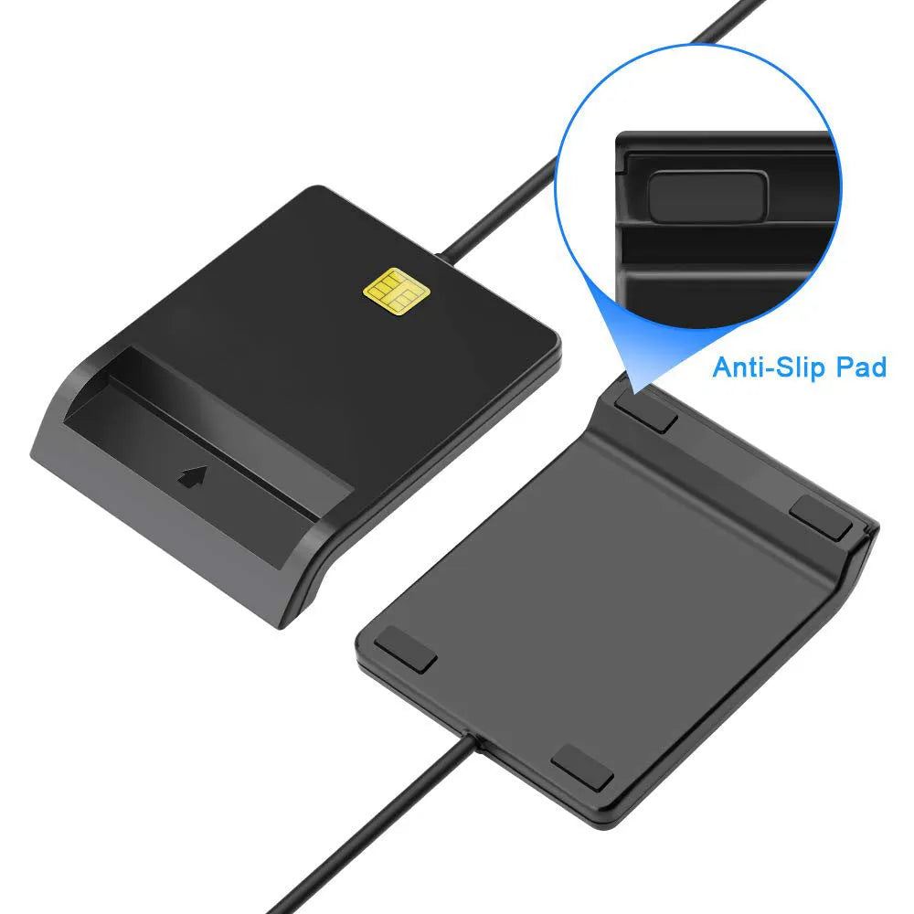 DM-HC65 USB Smart Card Reader black ABS casing connected via USB cable
