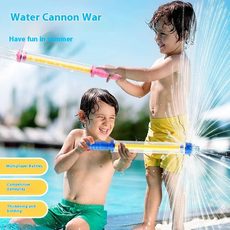 Children's plastic pull-out water gun in pink 48cm length for outdoor summer play
