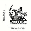 Metal silhouette welcome board for courtyard door with hummingbird design, wall-mounted wrought iron style