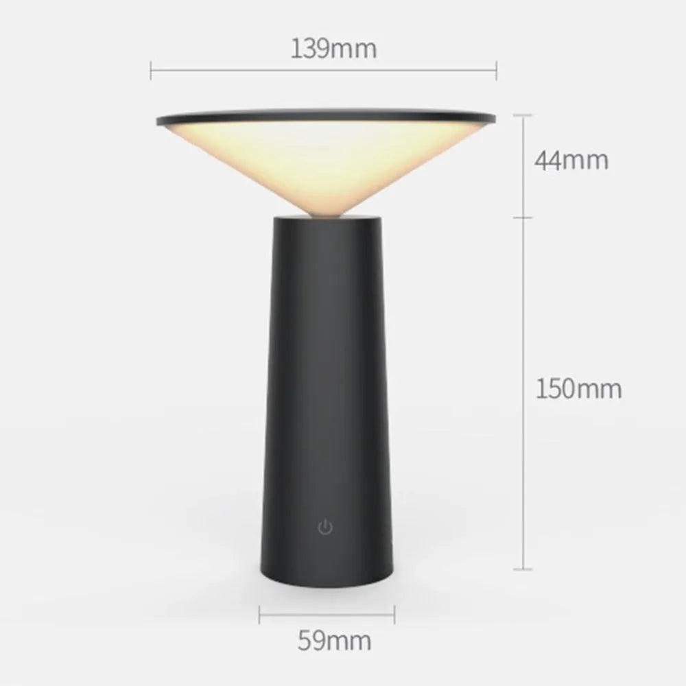 Black USB LED table lamp with touch sensor controls and adjustable lamp head for reading