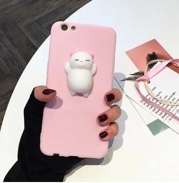 3D cartoon cat design silicone iPhone case in multiple colours showing soft TPU construction