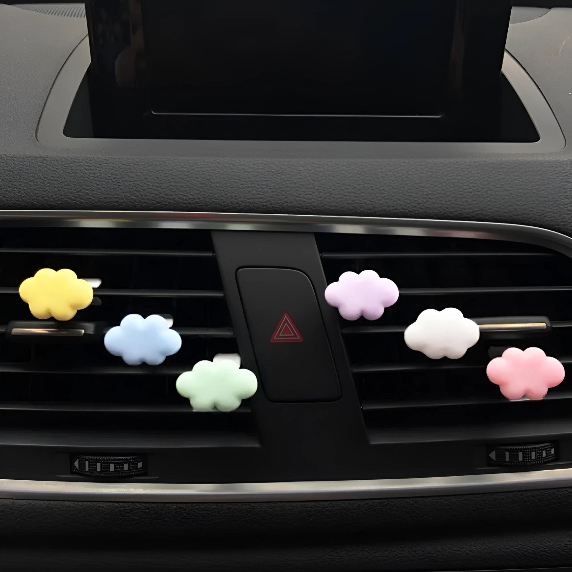 Resin car air vent fragrance clip in six colour options including sky blue and pink